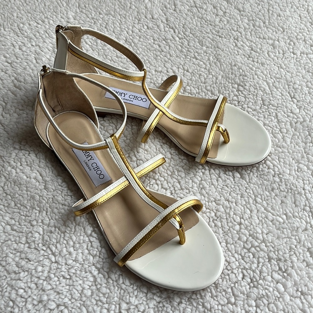 Jimmy Choo White and Gold Sandals